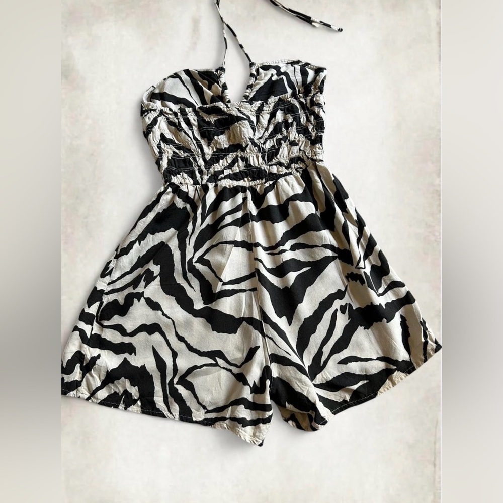 H&M Dark Green & Cream Zebra-Print Halter Romper - Picture 4 of 8